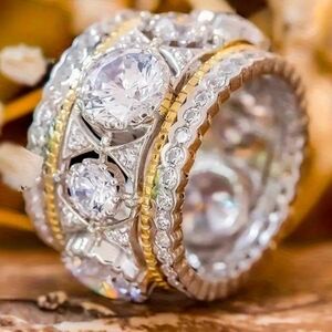 #78 Bohemian Retro Two-Tone Ring with Shiny Synthetic Zirconias